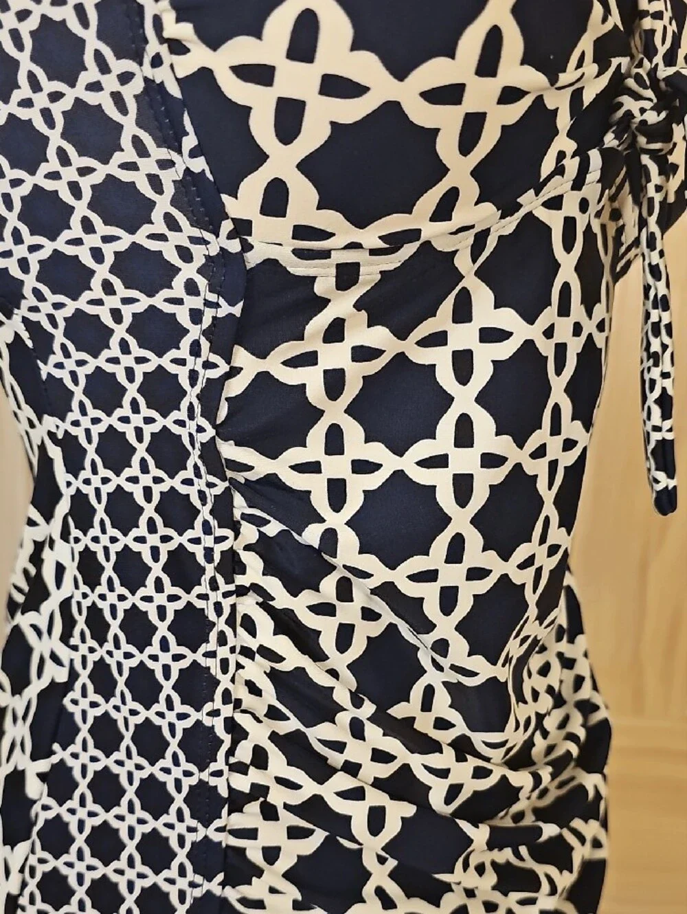Merona Navy and White Patterned Halter Swim Top Size S